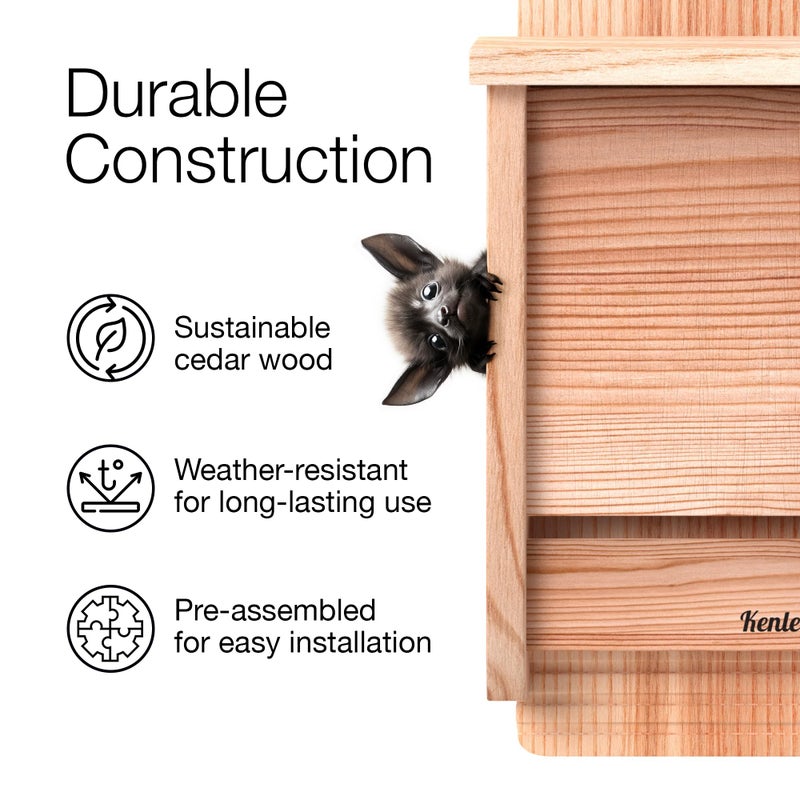 Kenley Bat House - Handcrafted Bat Box for Outside from Cedar Wood - Weatherproof Bat Houses for Outdoors - Bat Boxes Designed to Attract Bats - Easy for Bats to Land and Roost (Natural, One Chamber) - Image 4